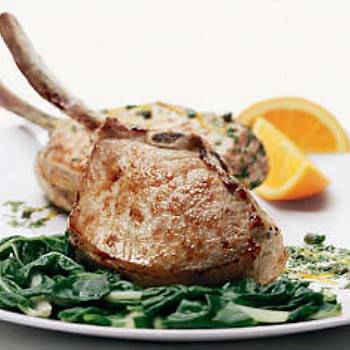 Berkshire Chops with Kale and Soft Polenta recipe